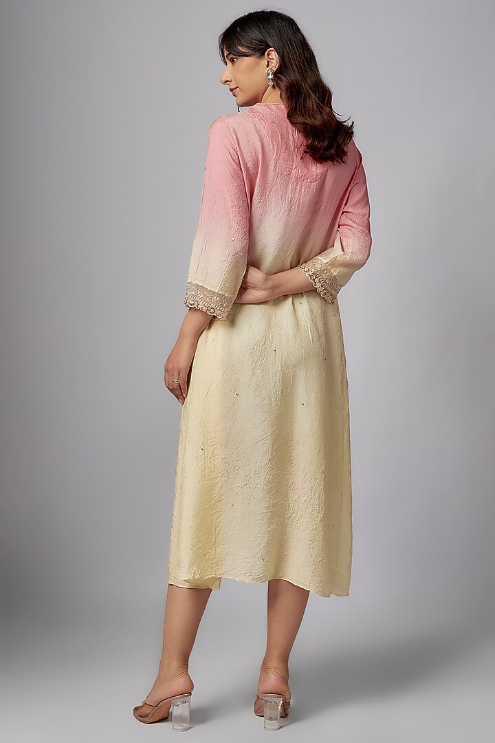 Peach Viscose Silk Sequins Embroidered Ombre Kurta by One not two at Pernia's Pop Up Shop