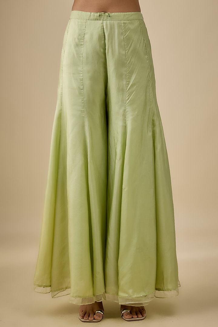 Mist Green Silk Floral Thread Embroidered Wedding Sharara Set by One not two at Pernia's Pop Up Shop