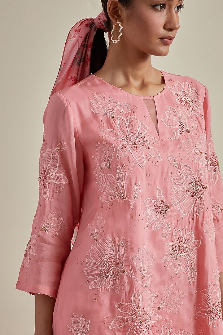 Peach Viscose Silk Floral Thread Embroidered Wedding Sharara Set by One not two at Pernia's Pop Up Shop