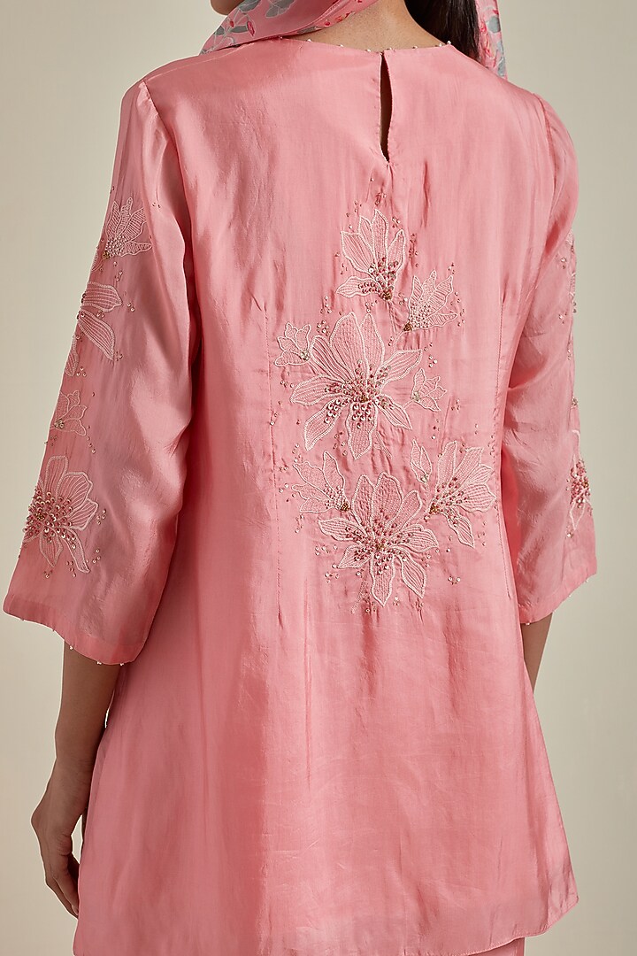 Peach Viscose Silk Floral Thread Embroidered Wedding Sharara Set by One not two at Pernia's Pop Up Shop