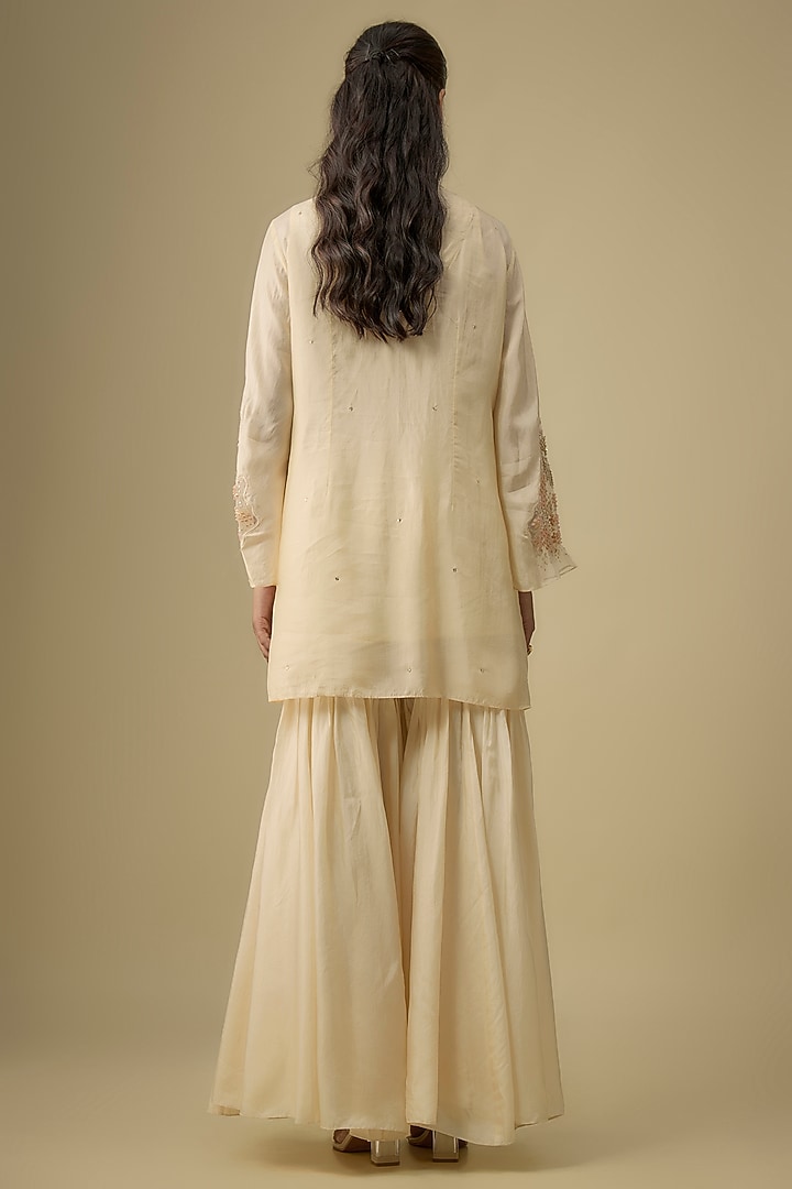 Ecru Viscose Silk Sequins & Floral Embroidered Kurta Set by One not two at Pernia's Pop Up Shop