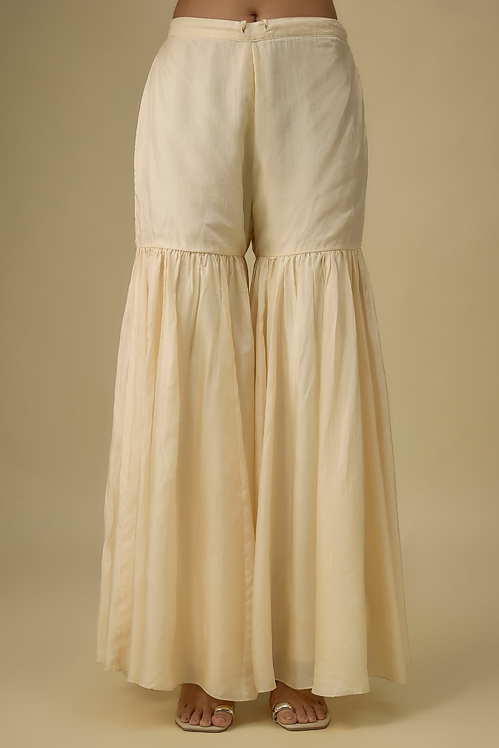 Ecru Viscose Silk Sequins & Floral Embroidered Kurta Set by One not two at Pernia's Pop Up Shop