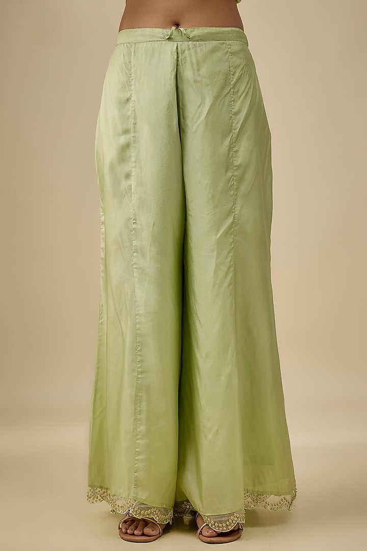 Mist Green Silk Abstract Floral Embroidered Wedding Sharara Set by One not two at Pernia's Pop Up Shop