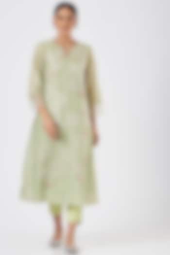 Mist Green Embroidered Paneled A-Line Kurta by One not two