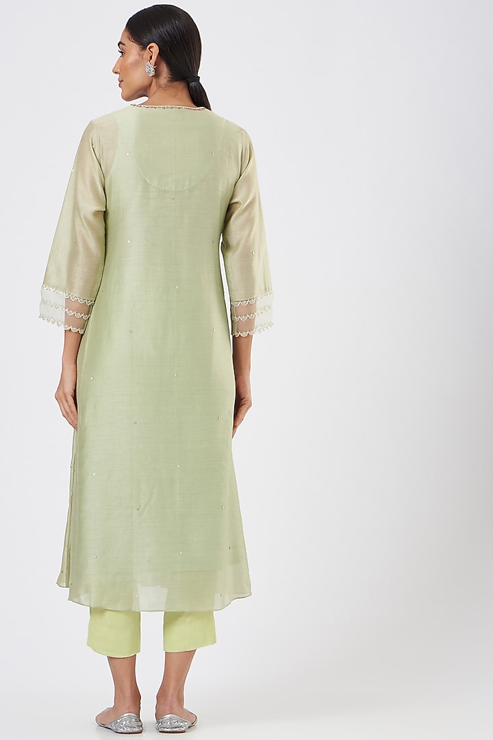 Mist Green Embroidered Paneled A-Line Kurta by One not two at Pernia's Pop Up Shop