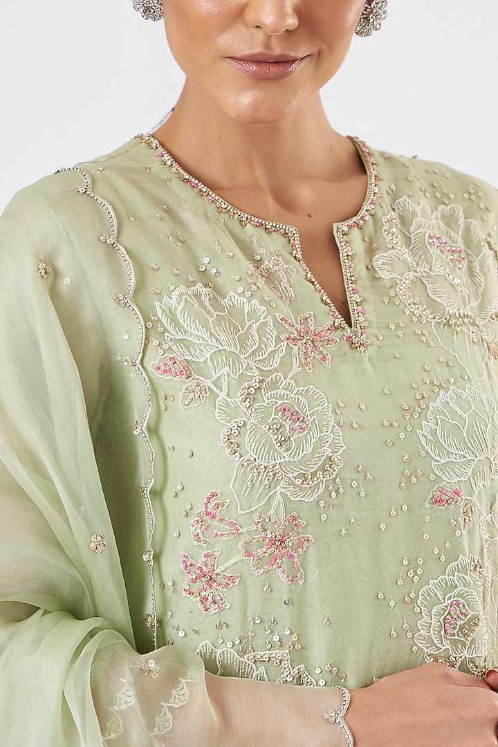 Mist Green Embroidered Paneled A-Line Kurta by One not two at Pernia's Pop Up Shop