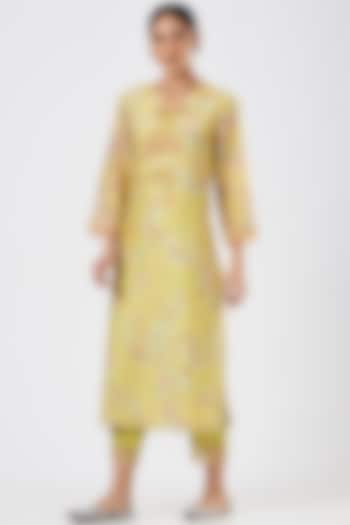 Celery Green Hand Embroidered Kurta by One not two