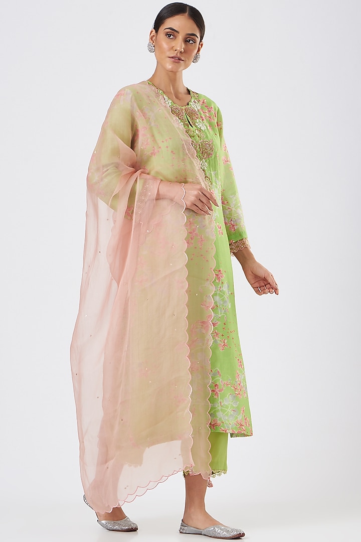 Peach Embroidered Dupatta by One not two