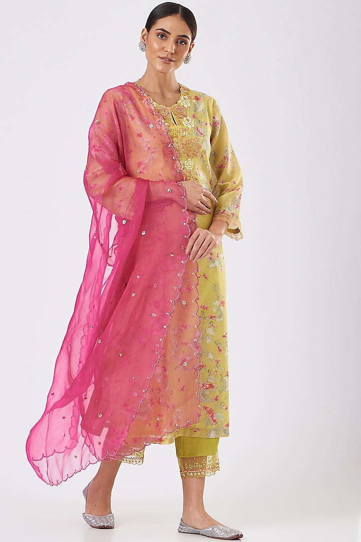 Hot Pink Embroidered Dupatta by One not two