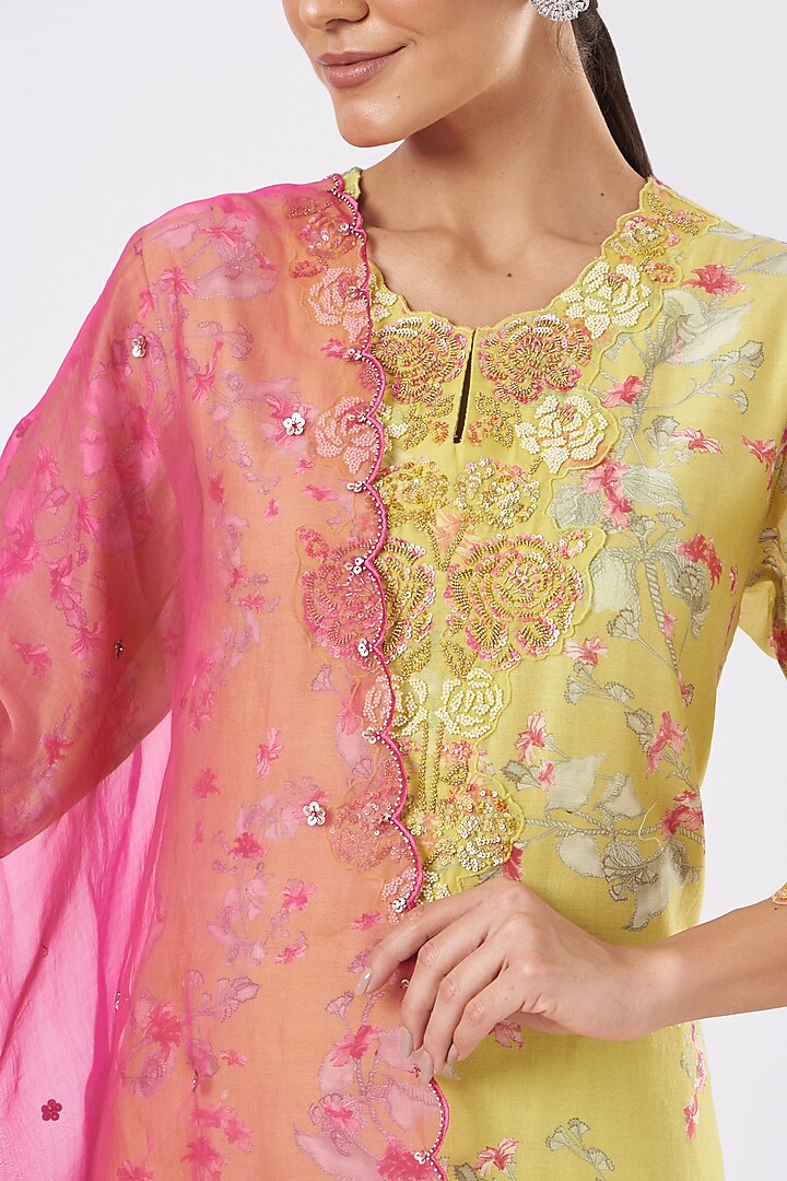 Hot Pink Embroidered Dupatta by One not two at Pernia's Pop Up Shop