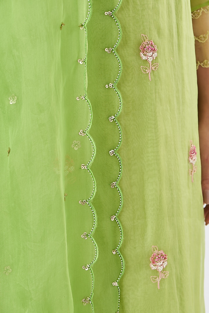 Leaf Green Embroidered Dupatta by One not two at Pernia's Pop Up Shop