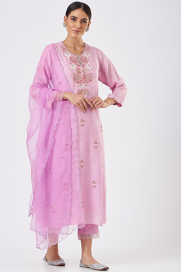 Lilac Embroidered Dupatta by One not two at Pernia's Pop Up Shop