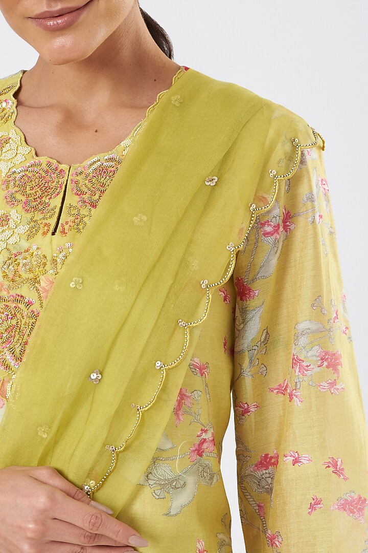 Celery Green Embroidered Dupatta by One not two at Pernia's Pop Up Shop