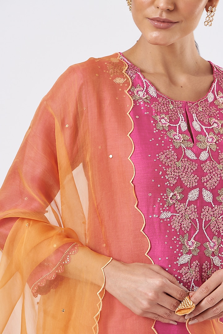 Papaya Orange Embroidered Dupatta by One not two at Pernia's Pop Up Shop