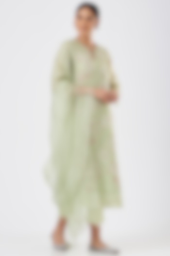 Mist Green Embroidered Dupatta by One not two