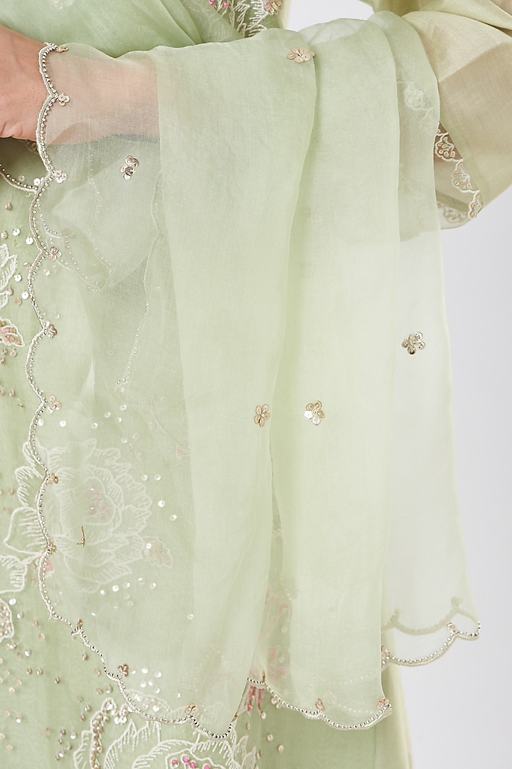 Mist Green Embroidered Dupatta by One not two at Pernia's Pop Up Shop
