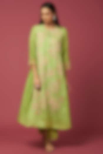 Lime Embroidered A-line Kurta by One not two