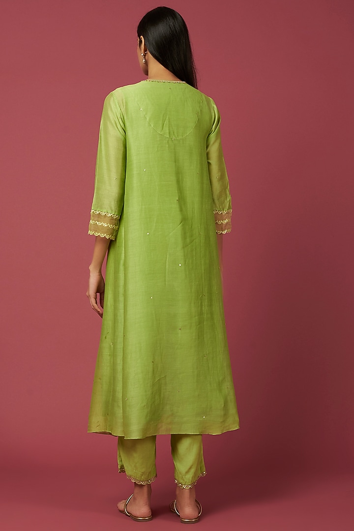 Lime Embroidered A-line Kurta by One not two at Pernia's Pop Up Shop
