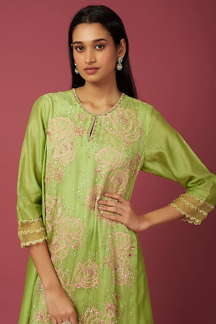 Lime Embroidered A-line Kurta by One not two at Pernia's Pop Up Shop