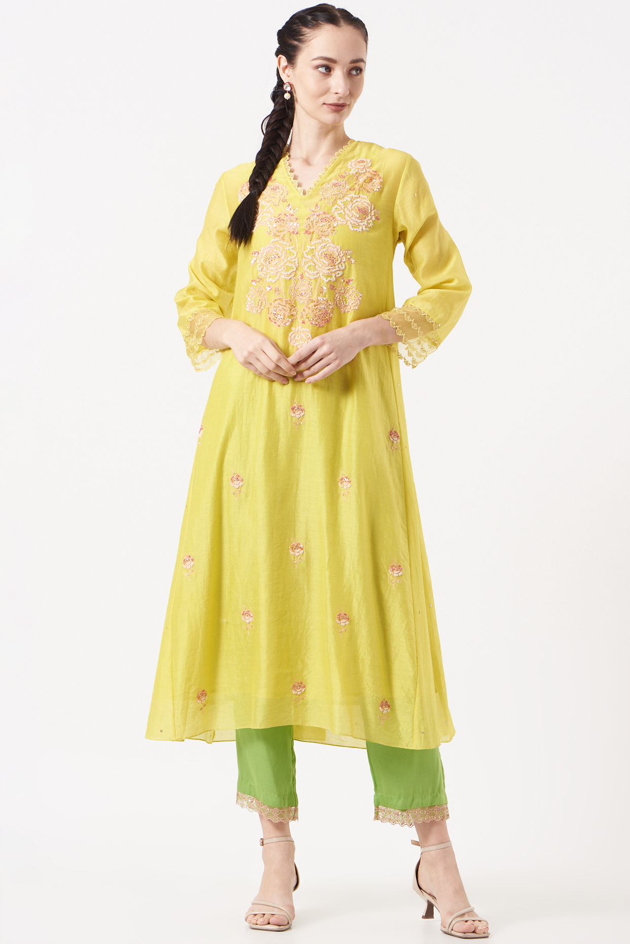 Mustard Embroidered Kurta by One not two at Pernia's Pop Up Shop
