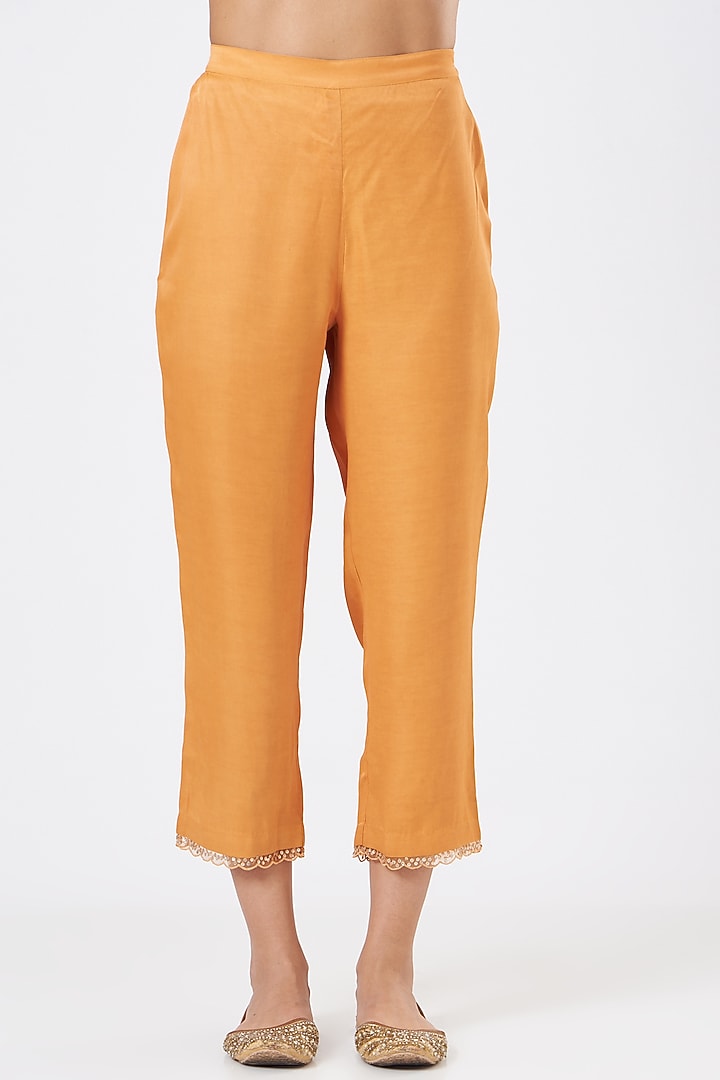 Papaya Orange Embroidered Pants by One not two at Pernia's Pop Up Shop