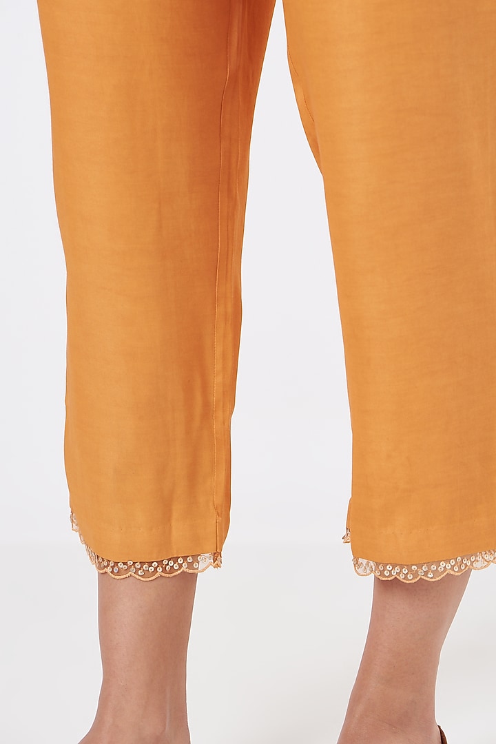 Papaya Orange Embroidered Pants by One not two at Pernia's Pop Up Shop
