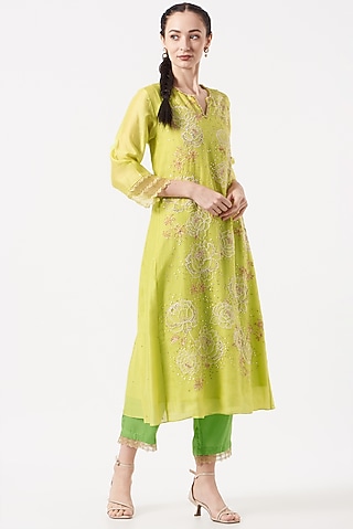 Mustard Viscose Silk Kurta by One not two
