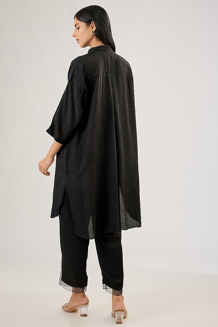 Black Crushed Silk Floral Beads Embroidered Co-Ord Set by One not two at Pernia's Pop Up Shop