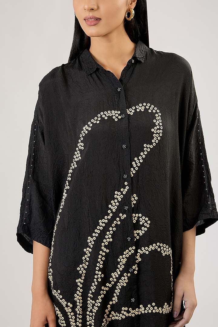 Black Crushed Silk Floral Beads Embroidered Co-Ord Set by One not two at Pernia's Pop Up Shop