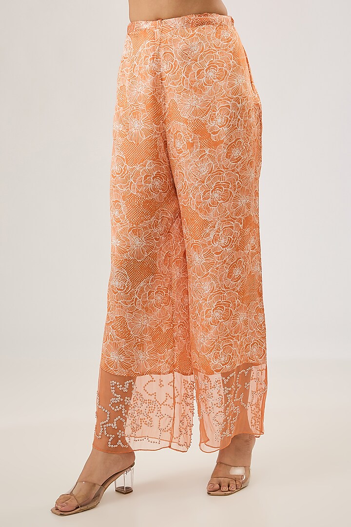 Rust Crushed Silk Floral Sequins Embroidered Tunic Set by One not two at Pernia's Pop Up Shop