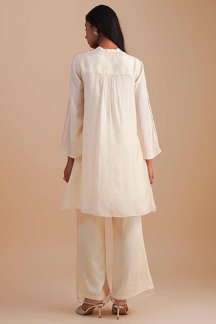 Ecru Silk Organza Hand Embroidered Co-Ord Set by One not two at Pernia's Pop Up Shop