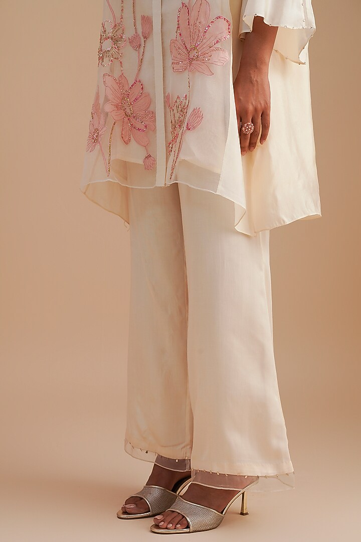 Ecru Silk Organza Hand Embroidered Co-Ord Set by One not two at Pernia's Pop Up Shop