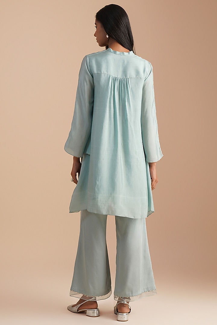 Powder Blue Silk Organza Hand Embroidered Co-Ord Set by One not two at Pernia's Pop Up Shop