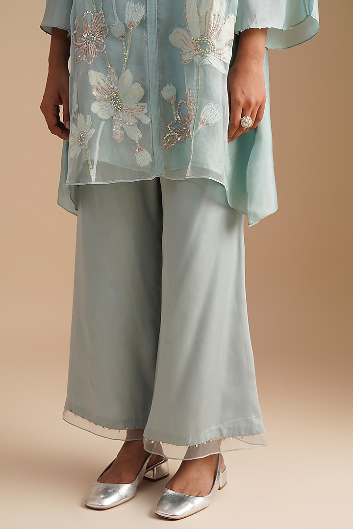 Powder Blue Silk Organza Hand Embroidered Co-Ord Set by One not two at Pernia's Pop Up Shop