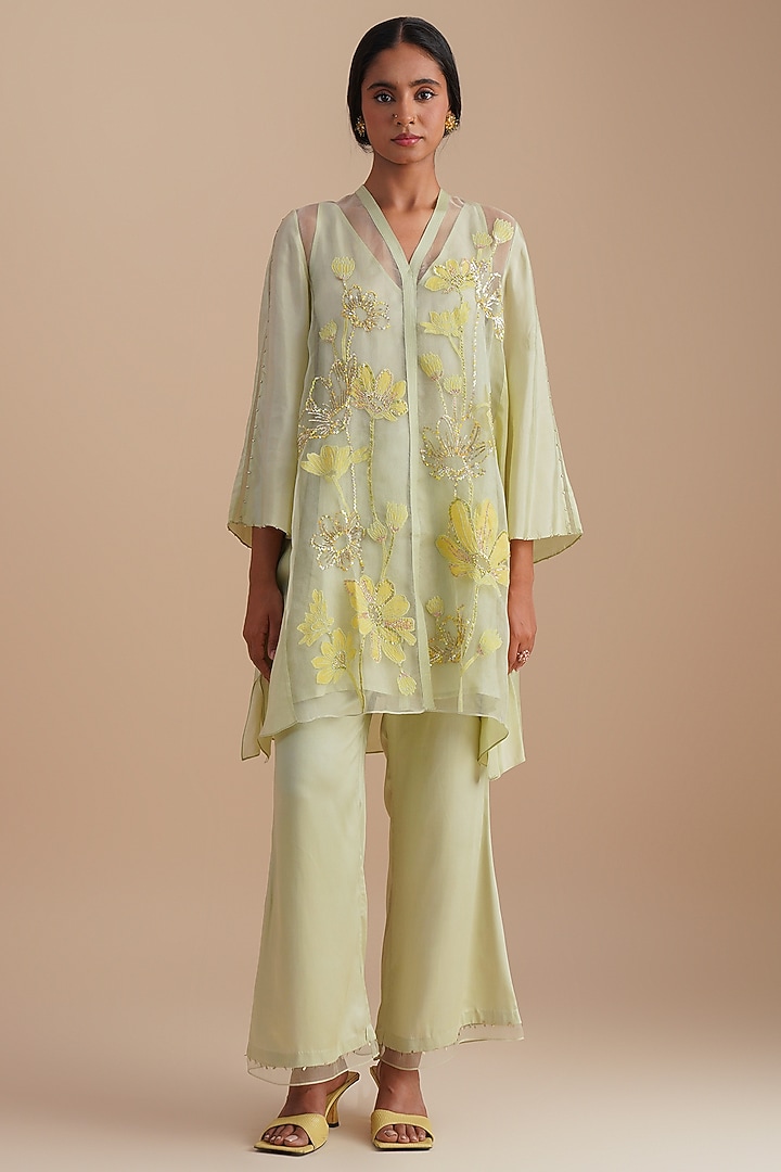 Mist Silk Organza Hand Embroidered Co-Ord Set by One not two at Pernia's Pop Up Shop