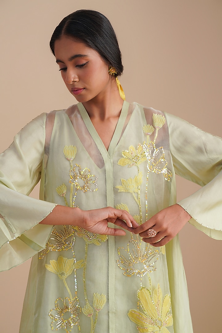 Mist Silk Organza Hand Embroidered Co-Ord Set by One not two at Pernia's Pop Up Shop