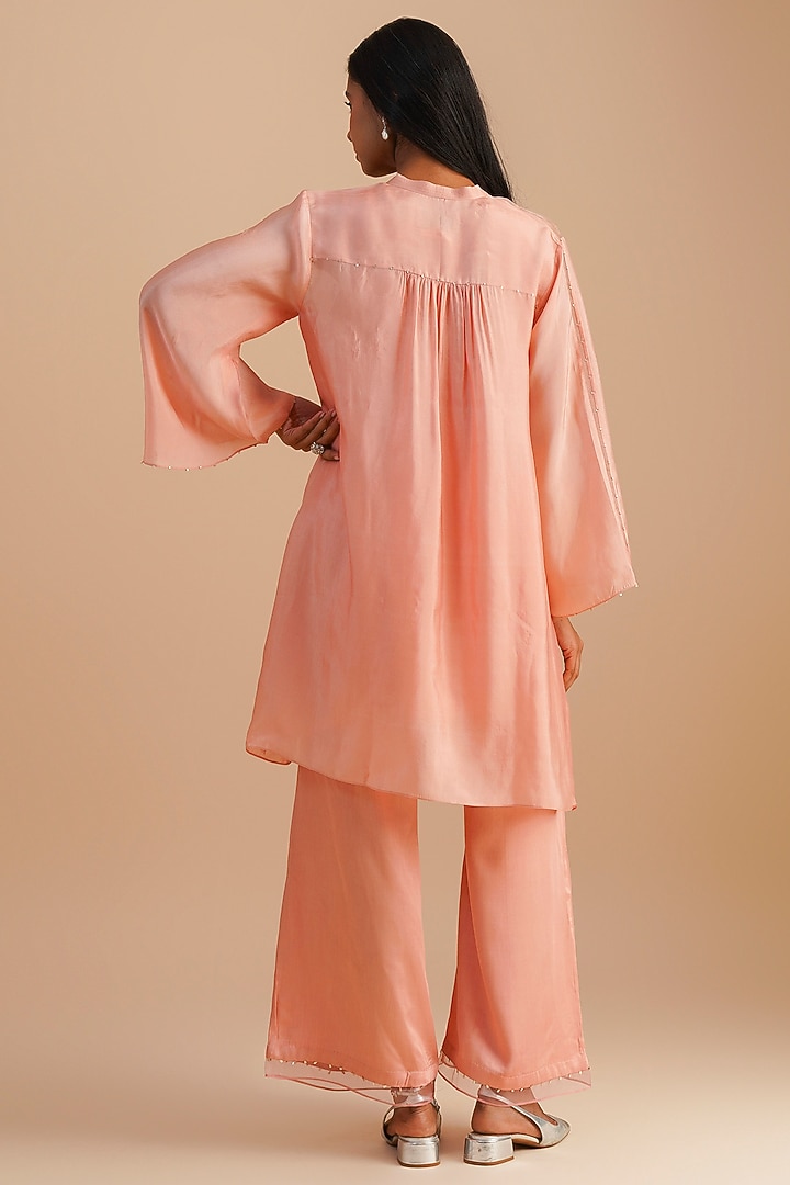 Blush Silk Organza Hand Embroidered Co-Ord Set by One not two at Pernia's Pop Up Shop