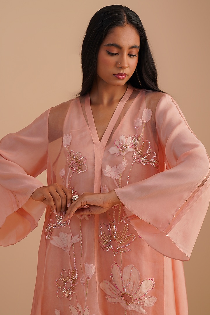 Blush Silk Organza Hand Embroidered Co-Ord Set by One not two at Pernia's Pop Up Shop