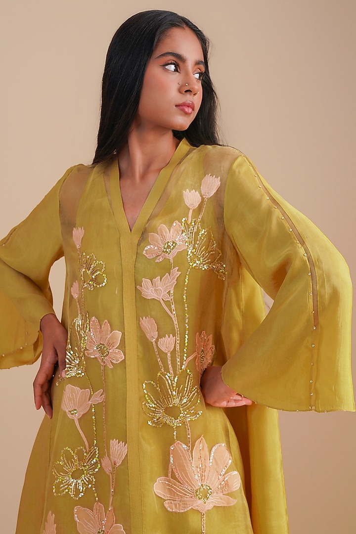 Daffodil Silk Organza Hand Embroidered Co-Ord Set by One not two at Pernia's Pop Up Shop