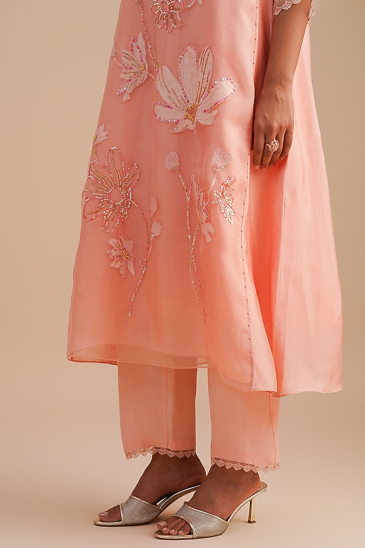 Blush Silk & Organza Hand Embroidered Kurta Set by One not two at Pernia's Pop Up Shop