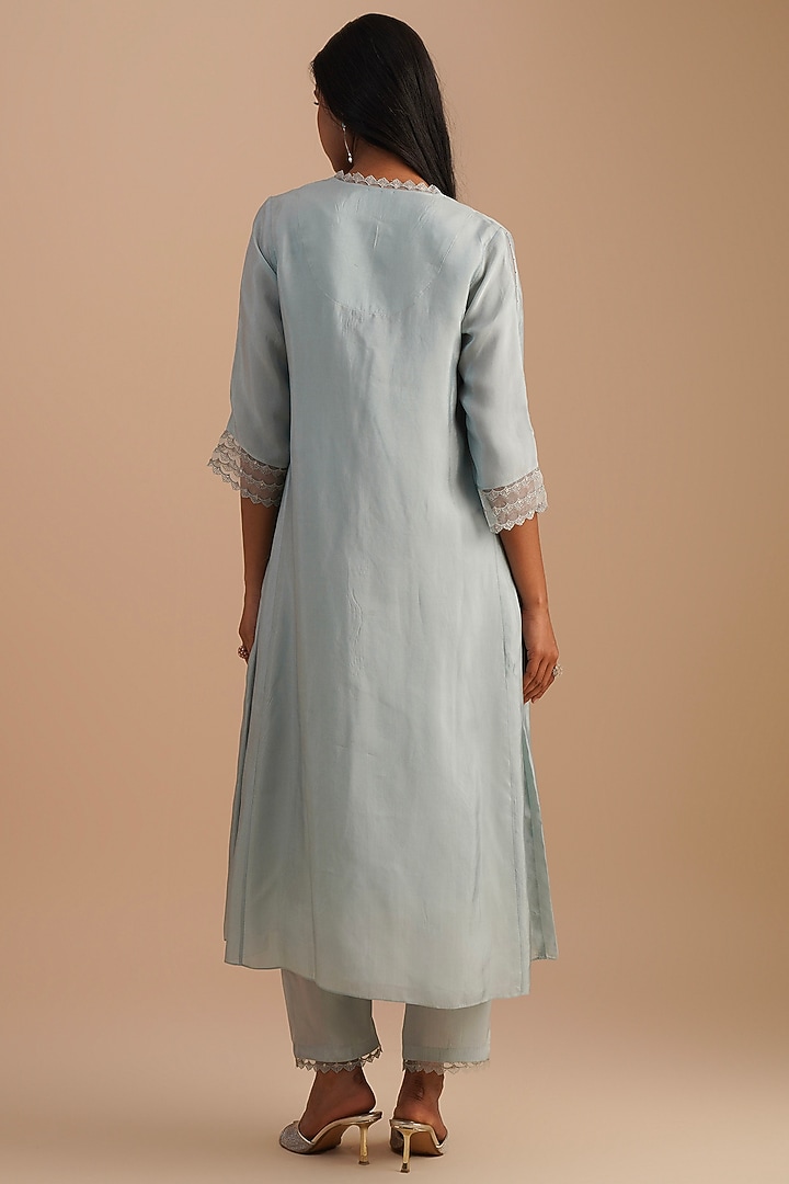 Powder Blue Silk & Organza Hand Embroidered Kurta Set by One not two at Pernia's Pop Up Shop