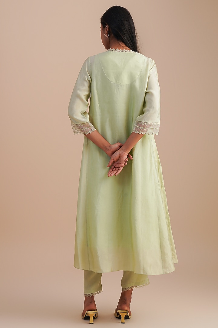 Mist Silk & Organza Hand Embroidered Kurta Set by One not two at Pernia's Pop Up Shop