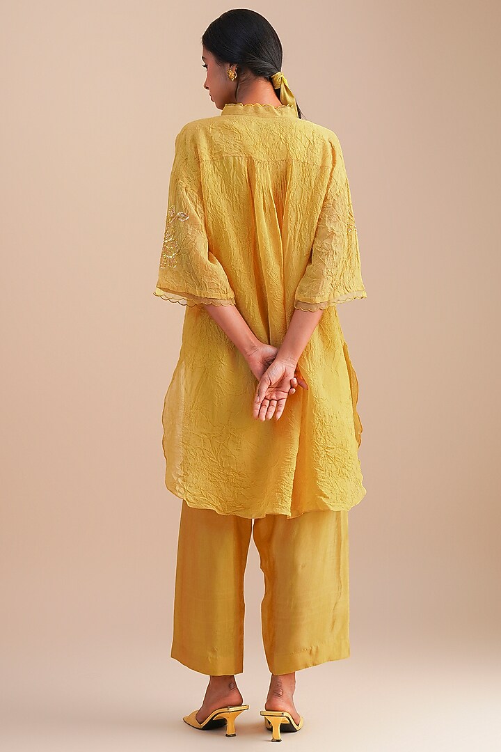 Daffodil Viscose Organza Floral Hand Embroidered Co-Ord Set by One not two at Pernia's Pop Up Shop