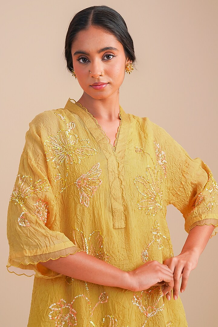 Daffodil Viscose Organza Floral Hand Embroidered Co-Ord Set by One not two at Pernia's Pop Up Shop