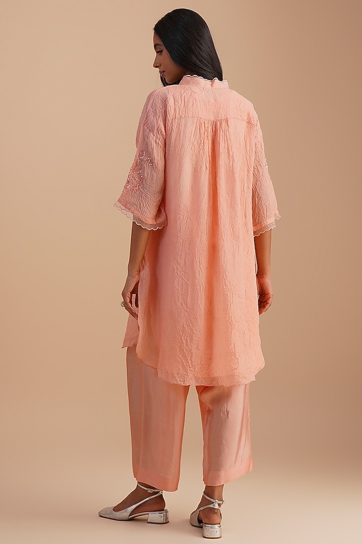 Blush Viscose Organza Floral Hand Embroidered Co-Ord Set by One not two at Pernia's Pop Up Shop