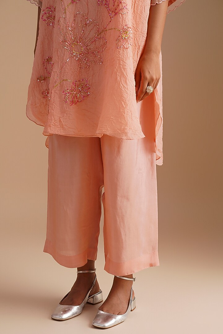 Blush Viscose Organza Floral Hand Embroidered Co-Ord Set by One not two at Pernia's Pop Up Shop
