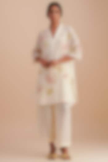 Ecru Viscose Organza Floral Hand Embroidered Co-Ord Set by One not two at Pernia's Pop Up Shop