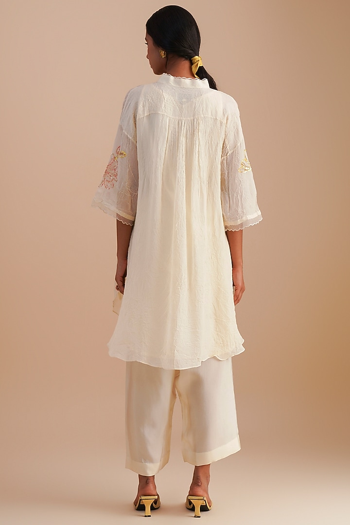 Ecru Viscose Organza Floral Hand Embroidered Co-Ord Set by One not two at Pernia's Pop Up Shop