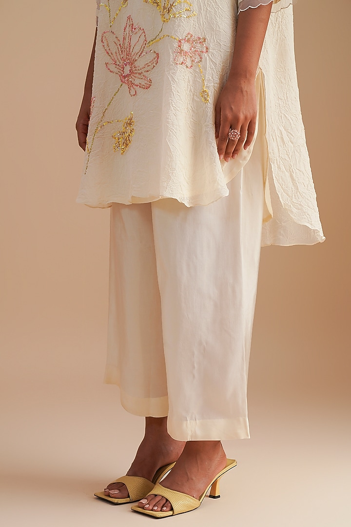 Ecru Viscose Organza Floral Hand Embroidered Co-Ord Set by One not two at Pernia's Pop Up Shop