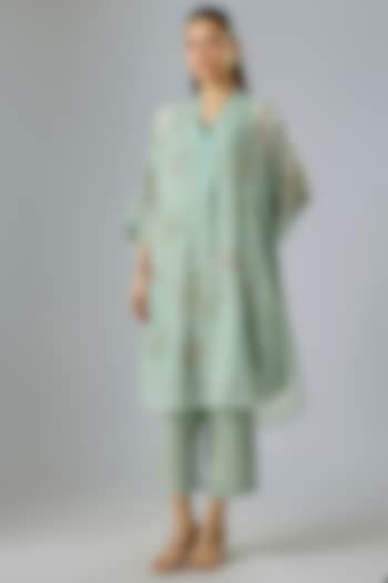 Powder Blue Silk Hand Embroidered Kurta Set by One not two at Pernia's Pop Up Shop